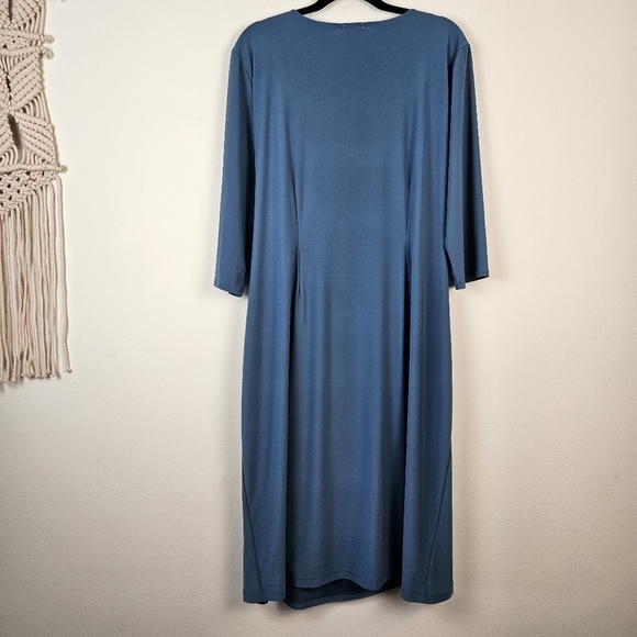 Kiyonna Ruched 3/4 Sleeves  Dress in Teal Size 2/2X - Picture 5 of 8